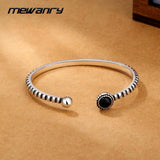 Mewanry Silver Round Agate Twist Vintage Open Bracelet