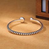 Mewanry Silver Round Agate Twist Vintage Open Bracelet