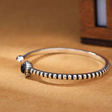 Mewanry Silver Round Agate Twist Vintage Open Bracelet