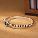 Mewanry Silver Round Agate Twist Vintage Open Bracelet