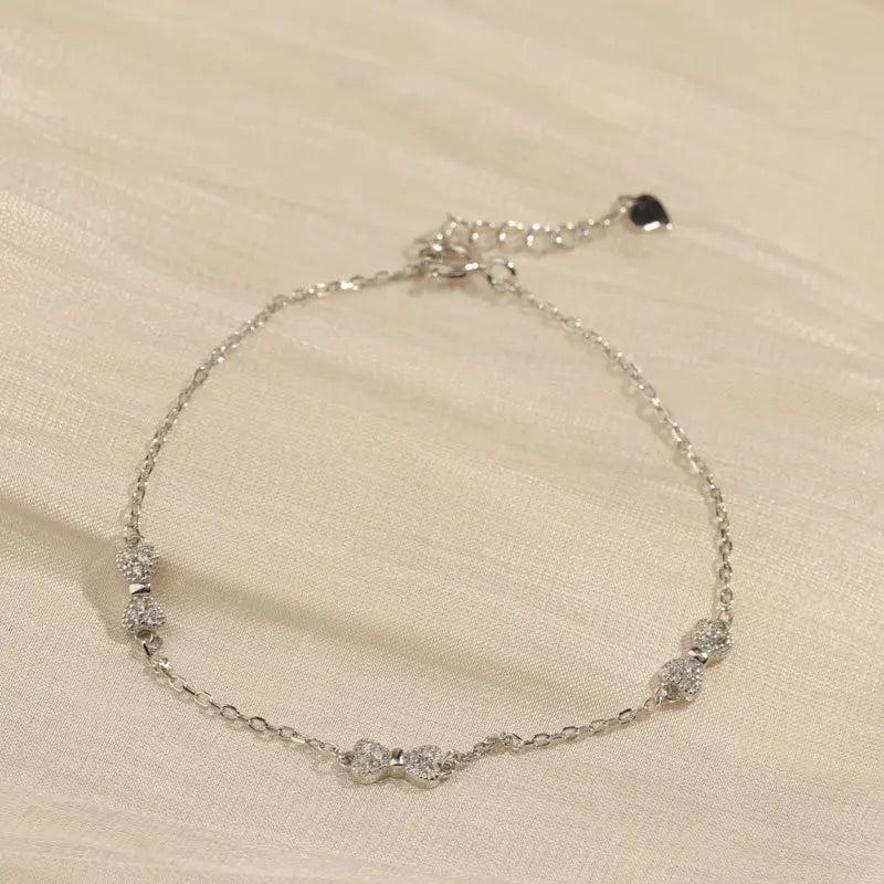 Silver Zircon Bowknot Bracelet - Sweet Girl Party Accessory