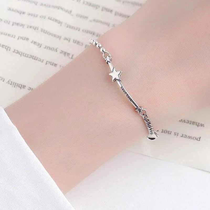 Foxanry Silver Lucky Stars Bracelets Vintage Pentagram English Letter Pendant