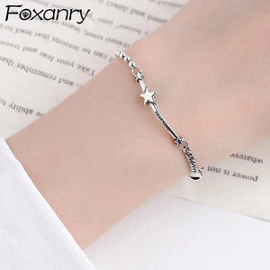 Foxanry Silver Lucky Stars Bracelets Vintage Pentagram English Letter Pendant