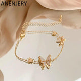 Silver Butterfly Charm Bracelet for Women Shell Zircon Chain Bracelet
