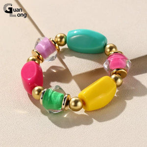 Colorful Beaded Chain Link Bracelet for Women Girls