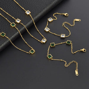 Elegant Emerald Square Bracelet Set for Women