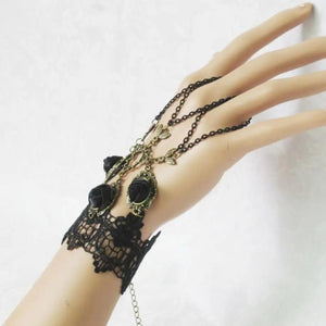 Rose & Chain Links Women's Lace Hand Bracelet