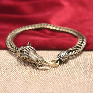 Vintage Brass Horse Head Bracelet Hipster Hand Chain Bangles