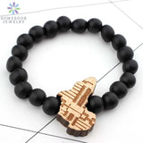 African Map Wooden Bracelet Afro Ethnic Charms DIY Wood Beads Bangle