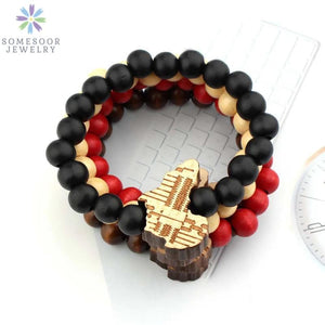 African Map Wooden Bracelet Afro Ethnic Charms DIY Wood Beads Bangle