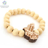 African Map Wooden Bracelet Afro Ethnic Charms DIY Wood Beads Bangle