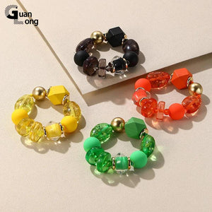 Colorful Beaded Chain Link Bracelet for Women - Adjustable Elastic Jewelry