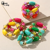 Colorful Beaded Chain Link Bracelet for Women - Adjustable Elastic Jewelry