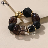 Colorful Beaded Chain Link Bracelet for Women - Adjustable Elastic Jewelry