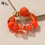 Colorful Beaded Chain Link Bracelet for Women - Adjustable Elastic Jewelry