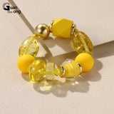 Colorful Beaded Chain Link Bracelet for Women - Adjustable Elastic Jewelry