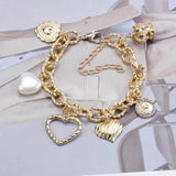 Golden Metal Chains Link Bracelets with Heart Shape Pendants Women