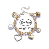 Golden Metal Chains Link Bracelets with Heart Shape Pendants Women