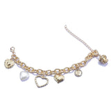Golden Metal Chains Link Bracelets with Heart Shape Pendants Women
