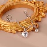 Silver Vintage Punk Bracelet with Heart Pendant