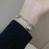 Silver Vintage Punk Bracelet with Heart Pendant
