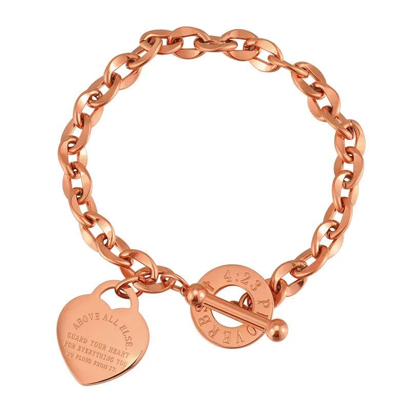 Love Heart Charm Women's Bracelet Silver Stainless Steel Chain Jewelry