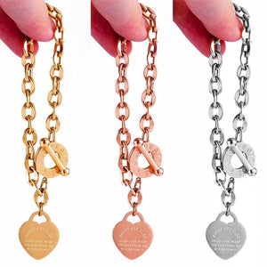 Love Heart Charm Women's Bracelet Silver Stainless Steel Chain Jewelry
