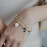 Baroque Pearl Heart Pendant Double Bracelet for Halloween Party