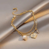 Baroque Pearl Heart Pendant Double Bracelet for Halloween Party