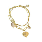 Baroque Pearl Heart Pendant Double Bracelet for Halloween Party