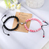 Lovecryst Magnet Couple Bracelets Set Romantic Heart Matching Stone Bead