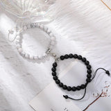 Lovecryst Magnet Couple Bracelets Set Romantic Heart Matching Stone Bead
