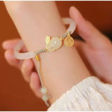 Chinese Style Jade Rabbit Beads Bracelet Vintage