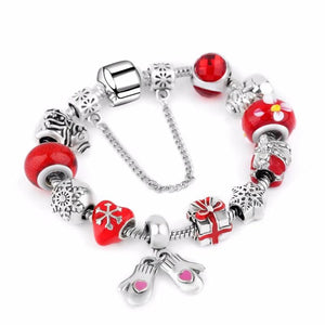 Crystal Snowflake Pendant Bracelet with Red Beads