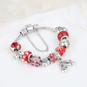 Crystal Snowflake Pendant Bracelet with Red Beads