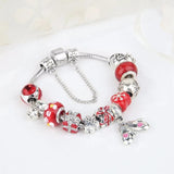 Crystal Snowflake Pendant Bracelet with Red Beads