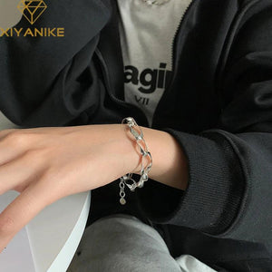 XIYANIKE Silver Twisted Wave Oval Bracelet For Women Charm Jewelry Party