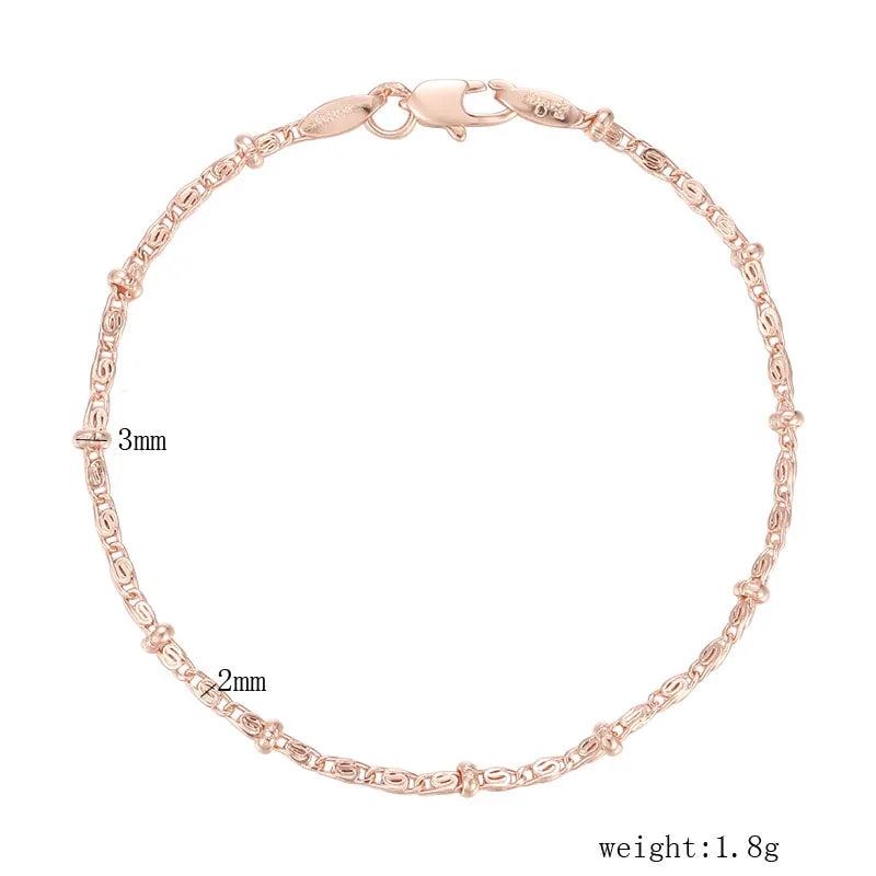 FJ 2MM Women Oval Bead Snail 585 Rose Chain Bracelet