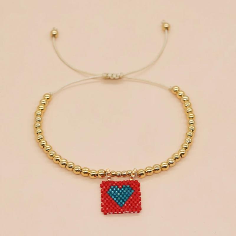 Go2boho Copper Bead Peach Heart Woven Pendant Bracelet Gift
