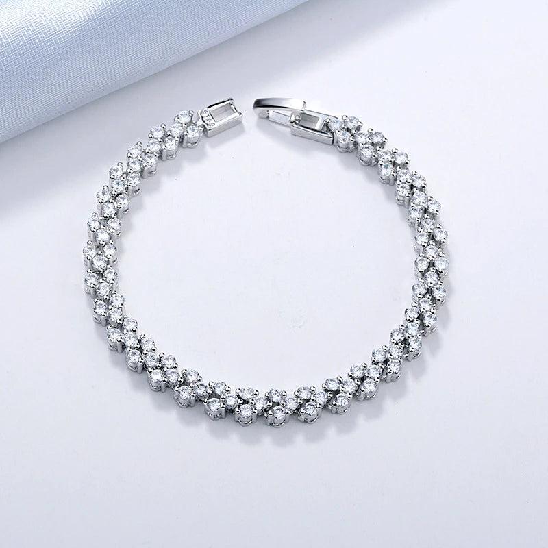 Crystal Link Chain Bracelet 6mm Silver Charm for Women