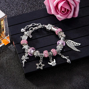 Dragonfly Owl Crystal Charm Bracelet Women DIY Beads Jewelry Gift