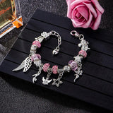 Dragonfly Owl Crystal Charm Bracelet Women DIY Beads Jewelry Gift