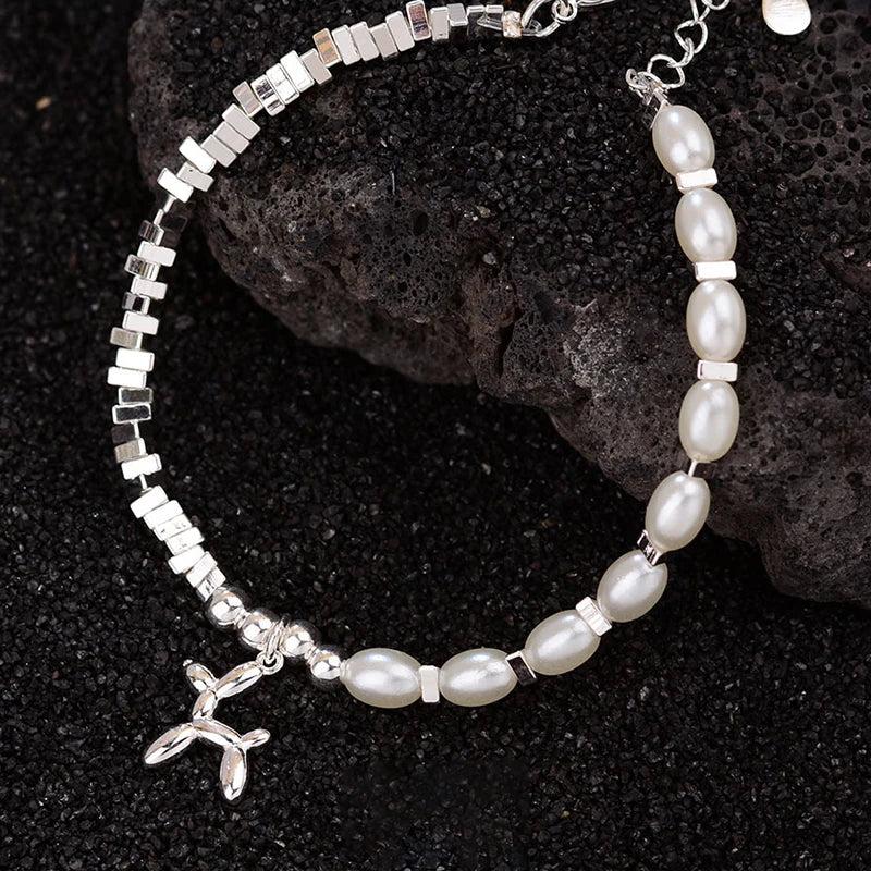 Vintage Punk Dog Pendant Pearl Bracelet Geometric Jewelry