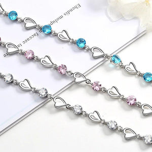 Romantic Purple Pink Zircon Bracelet Heart Shape Asymmetric Hollow Heart
