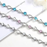 Romantic Purple Pink Zircon Bracelet Heart Shape Asymmetric Hollow Heart