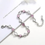 Romantic Purple Pink Zircon Bracelet Heart Shape Asymmetric Hollow Heart