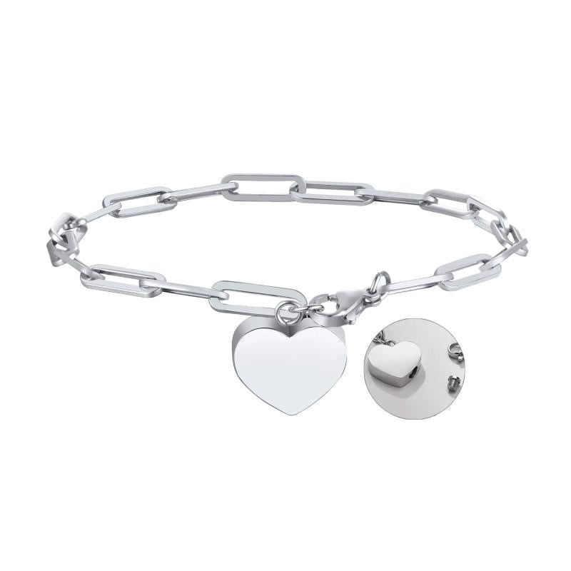 Paperclip Chain Heart Urn Bracelet for Women