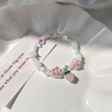 Summer Pink Crystal Flower Peach Charms Bracelet for Women Girls