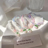 Summer Pink Crystal Flower Peach Charms Bracelet for Women Girls