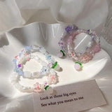 Summer Pink Crystal Flower Peach Charms Bracelet for Women Girls